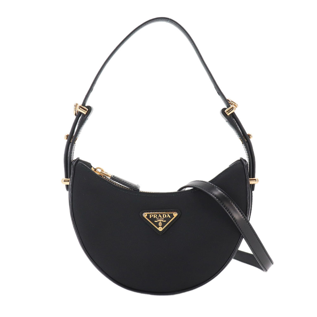 Prada Arque Small 2-way Hand/Shoulder Handbag, Nylon and Leather, Black, 1BC194, Gold Hardware — New - Store Return