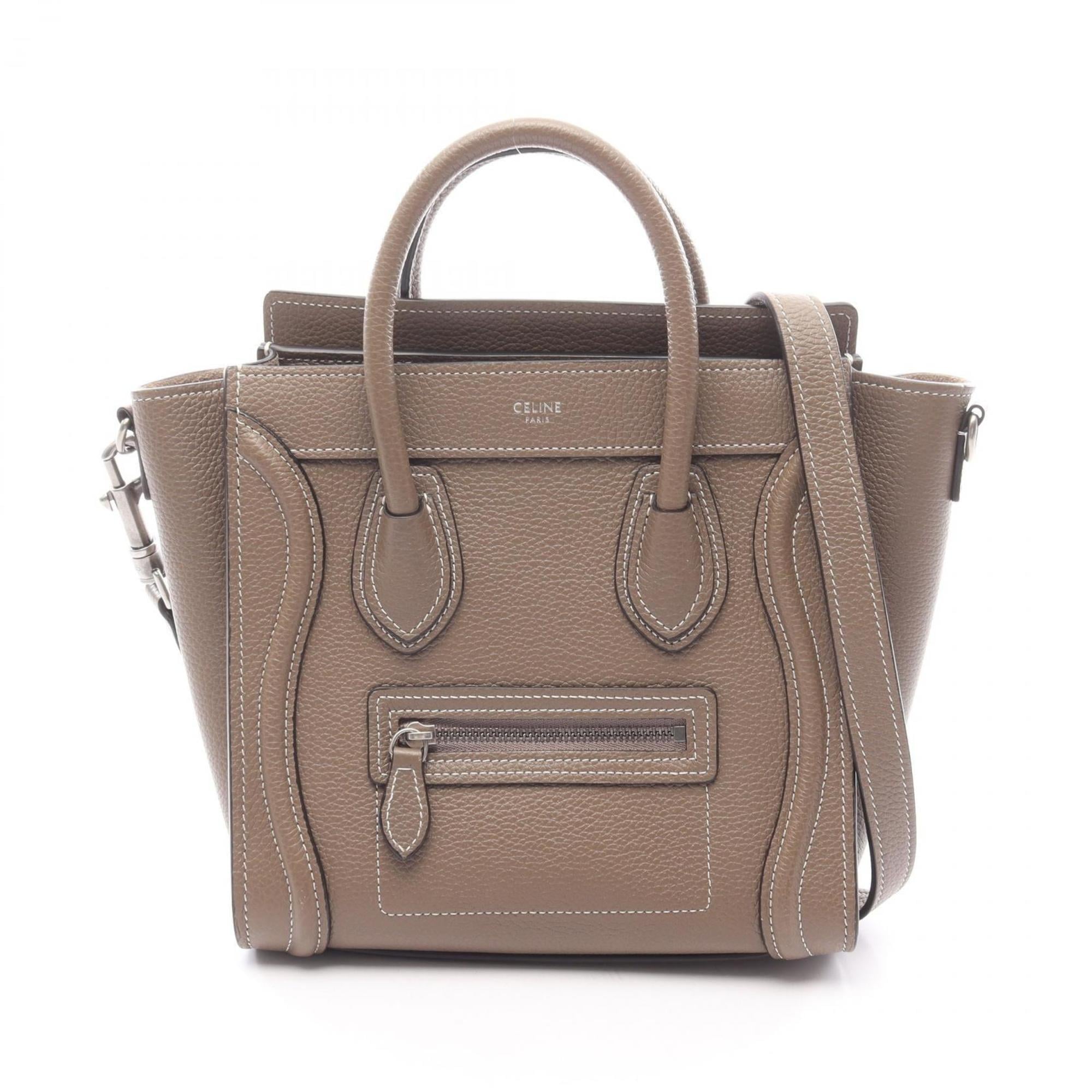 Celine Luggage Nano Shopper Handbag, Leather, Women's, Gray