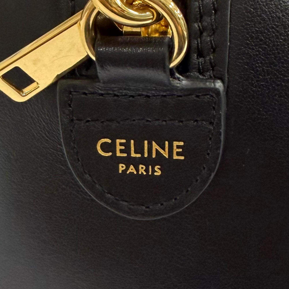 CELINE 11377 Smooth Calfskin Cuir Triomphe Small Boston 2-Way Bag Shoulder Black Made in Italy Women's with Dust — Like New