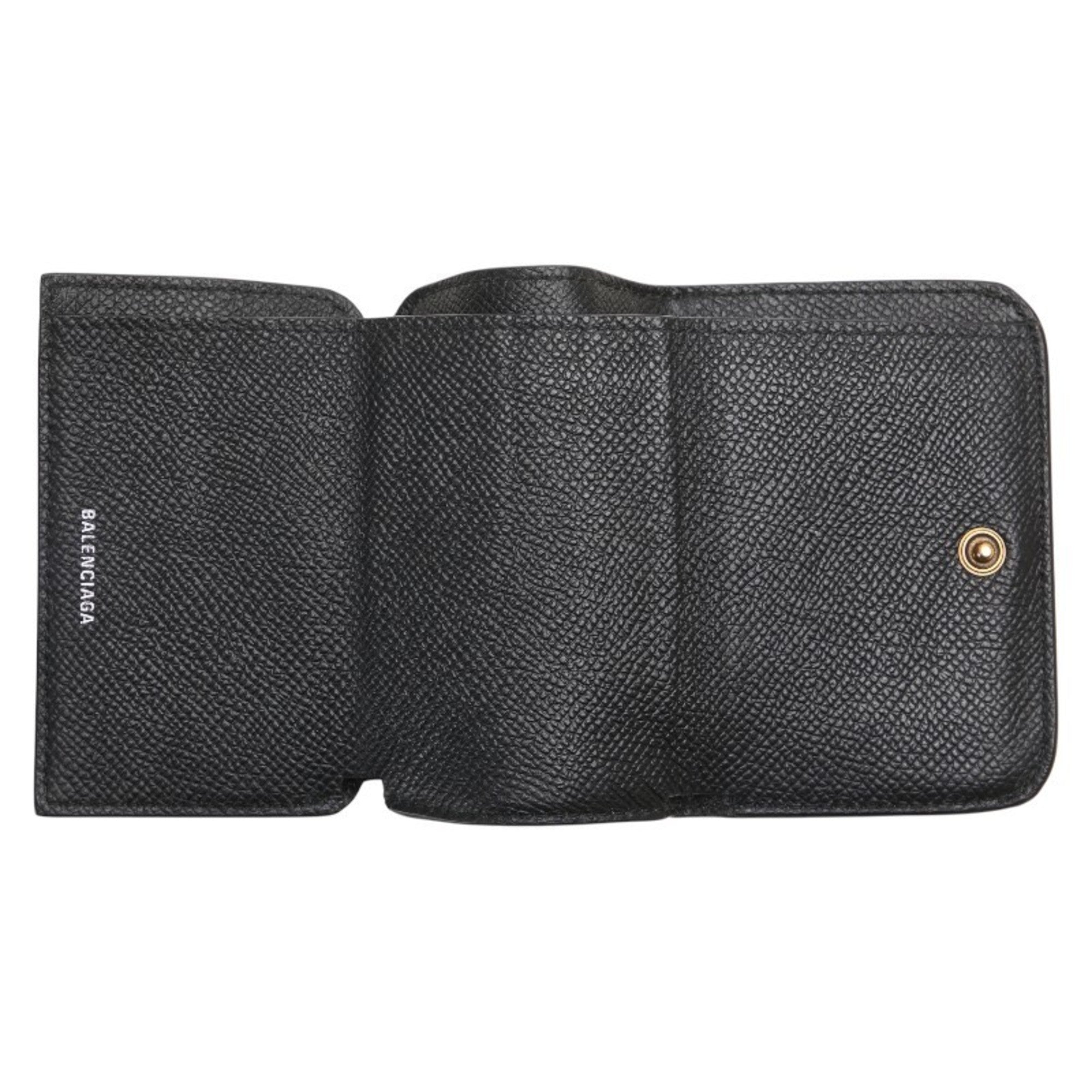 Balenciaga Logo Compact Trifold Wallet 593813 Black Leather Women's BALENCIAGA