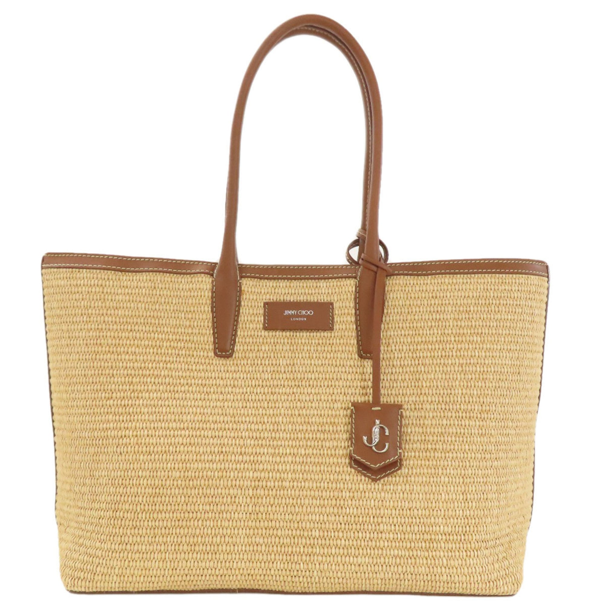 Jimmy Choo Logo Tote Bag Raffia/Leather Women's