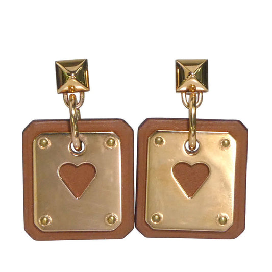 Hermes HERMES Earrings As de Coeur Metal Swift Pink Gold Brown Women's e60607g