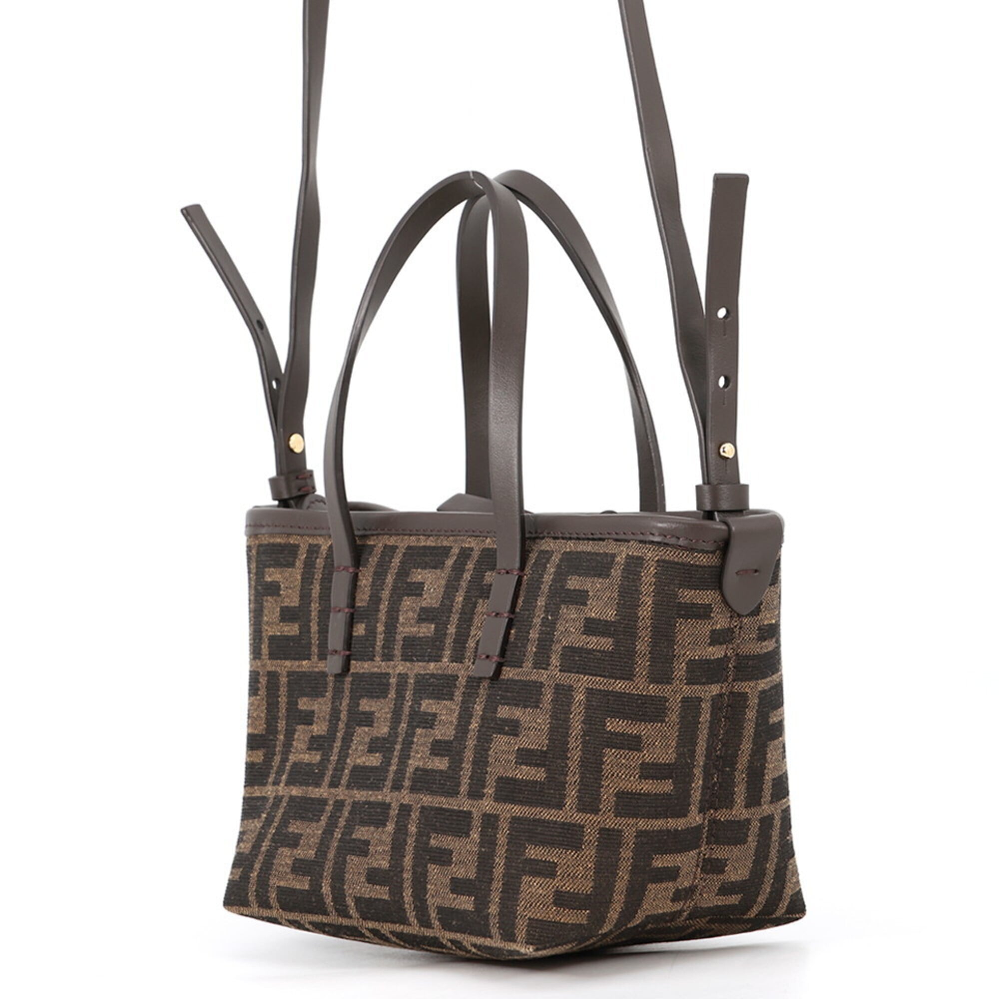Fendi Roll FF Jacquard Mini Canvas Leather Handbag 8BS096 2-way Shoulder Bag FENDI — Like New