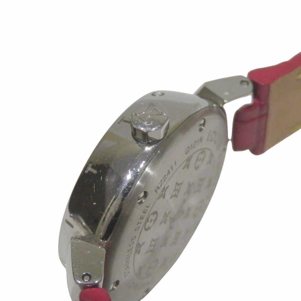 Louis Vuitton Tambour TRUNKS & BAGS wristwatch, total weight 34.8g, stainless steel, genuine leather strap, quartz movement, red dial, Q121N — Good