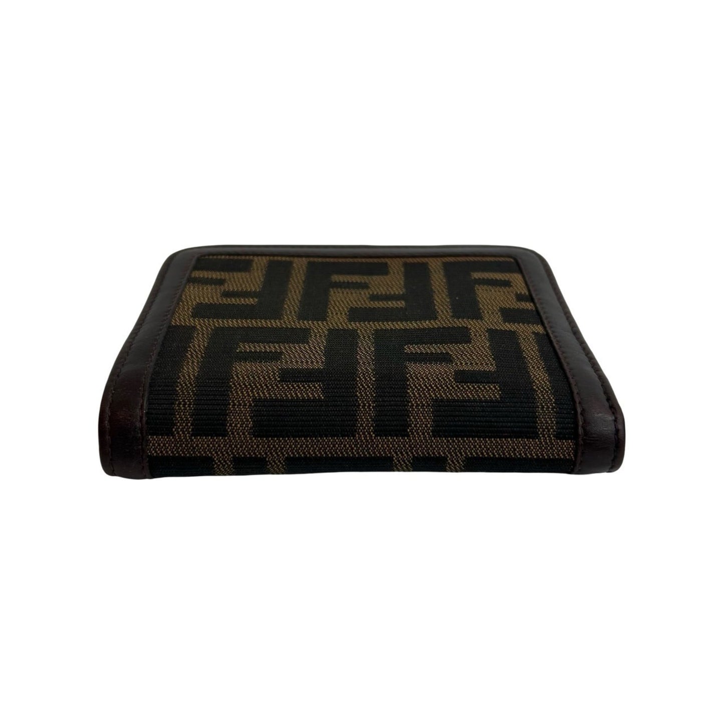 FENDI Zucca FF Pattern Canvas and Leather Tri-fold Wallet with Mini Card Case, Brown Black, 95098