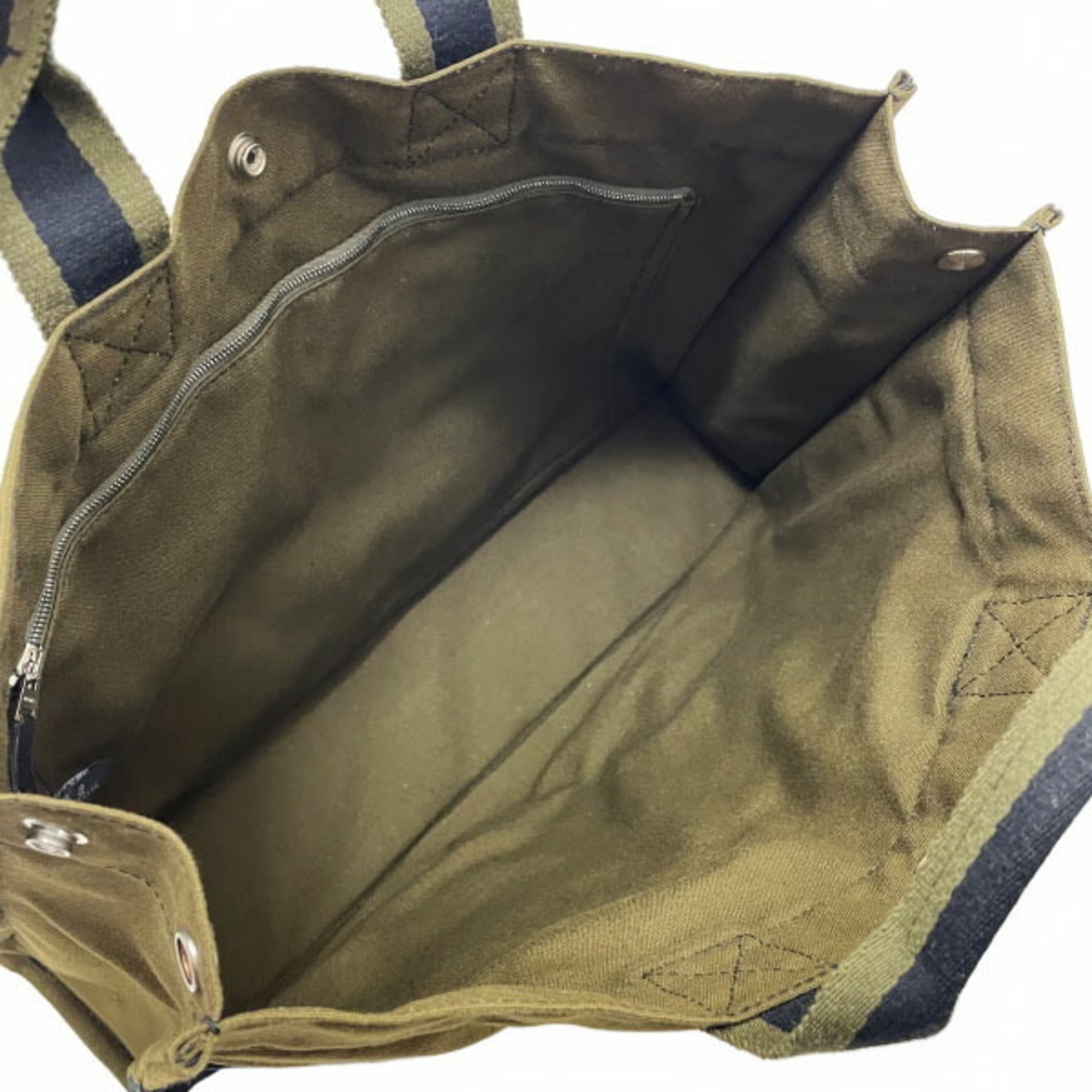 Hermes Tote Bag Foule MM Canvas Khaki Green Black HERMES Bicolor Handbag Unisex AHN-15146 — Like New