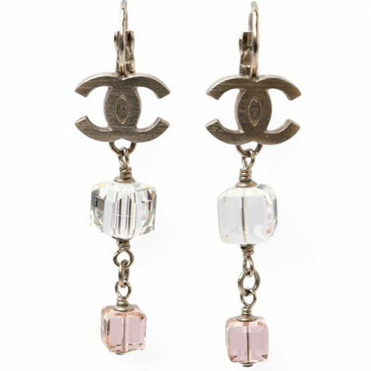 Chanel Earrings CHANEL CC Clear Pink Cube 08P Silver