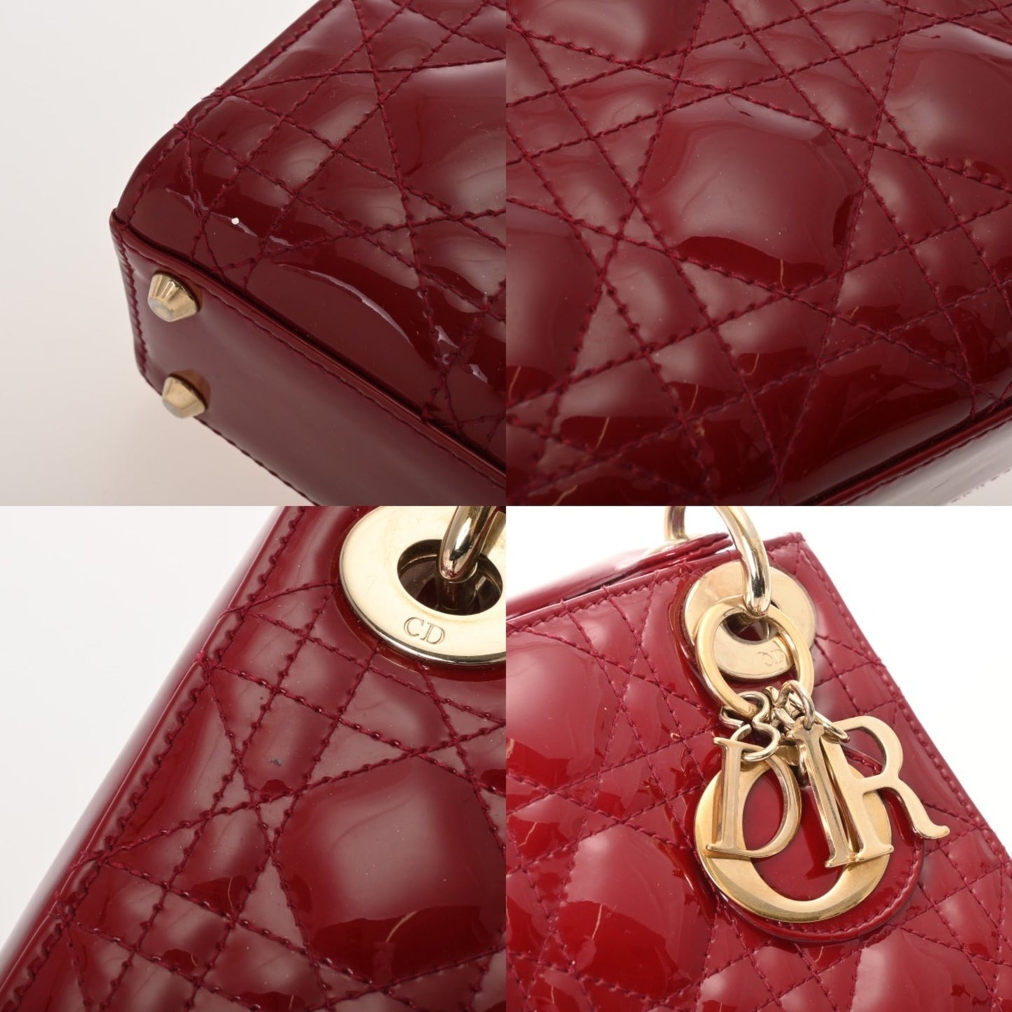 CHRISTIAN DIOR Lady Dior Mini 2-Way Bag, Red, Women's Patent Calfskin Handbag, A-Rank, Pre-Owned, Ginzo