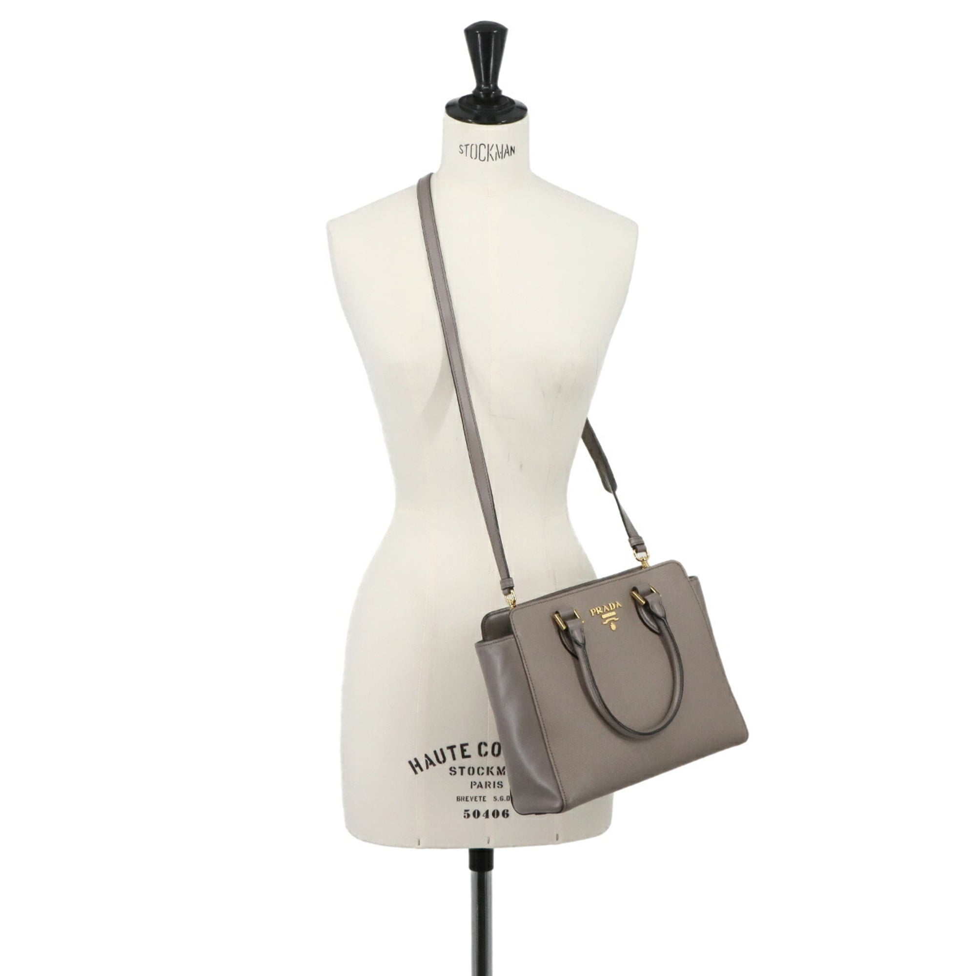 Prada Saffiano 2-way Hand/Shoulder Handbag, Leather, Gray, 1BA113 — Like New