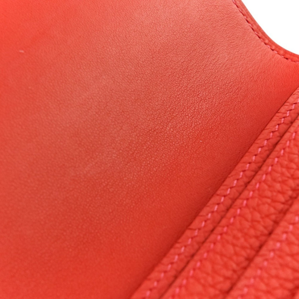 HERMES Dogon Long Wallet in Taurillon Clemence Leather with Silver Hardware, K Stamp, Made 2025, Red, Women's