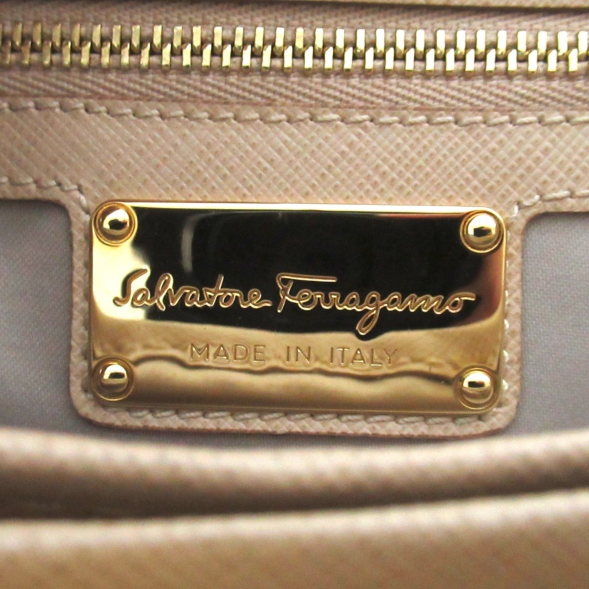 Salvatore Ferragamo Vara Ribbon Chain Tote Bag Shoulder Beige x Gold Hardware Women's — Like New