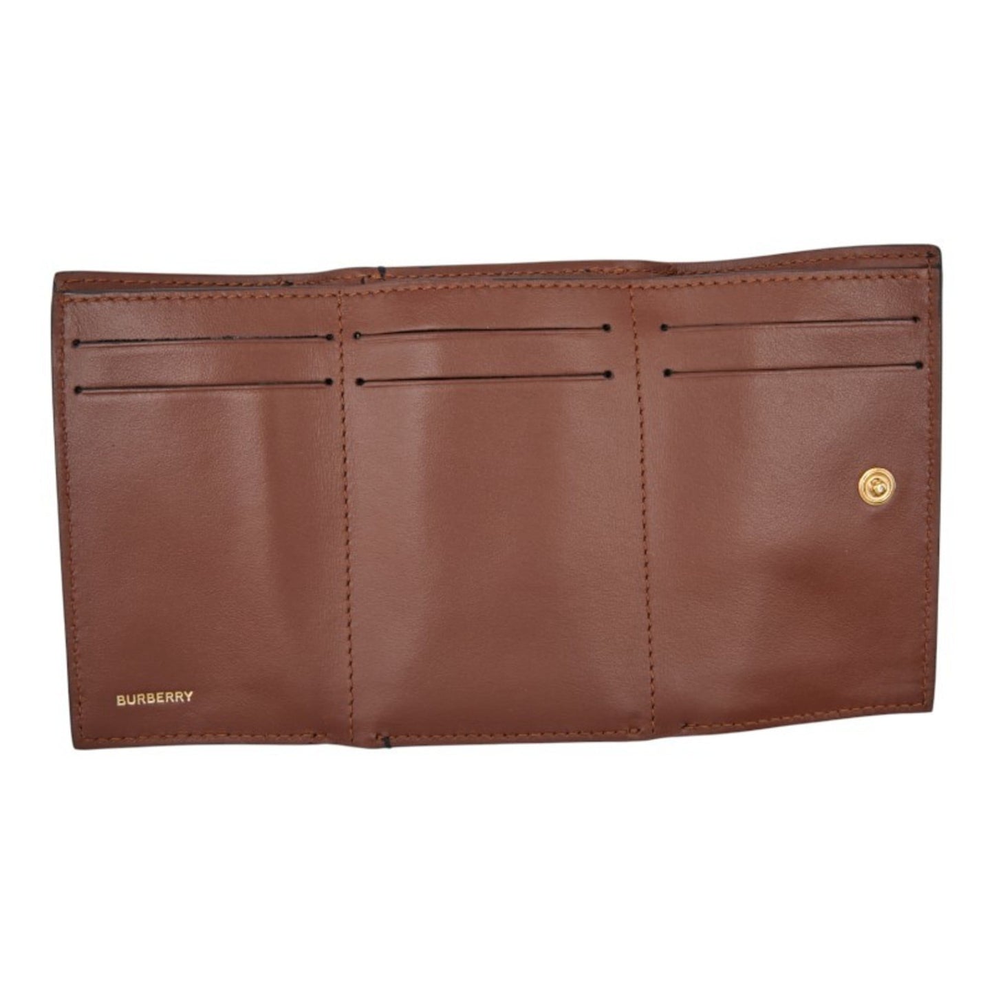 Burberry Icon Stripe Compact Wallet, Tri-fold Beige, Black, Women's, BURBERRY