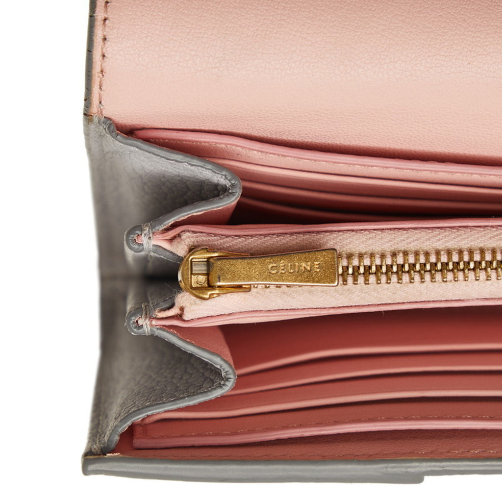 CELINE Large Flap Multi-Function Long Wallet 101673 Grey Leather Women's