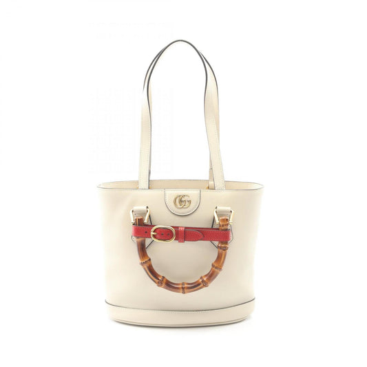 Gucci Diana Bamboo Small Tote Bag, Leather, Women's, White, 750396