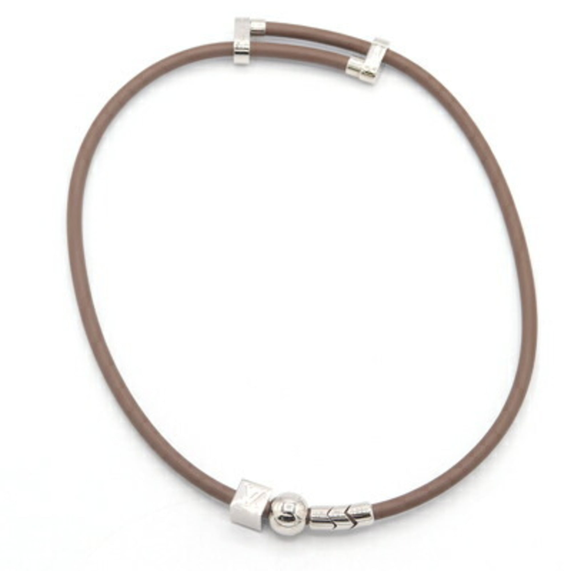 Louis Vuitton Choker LV Cordage MP1682 Greige Silver Leather and Metal Necklace for Women — Like New