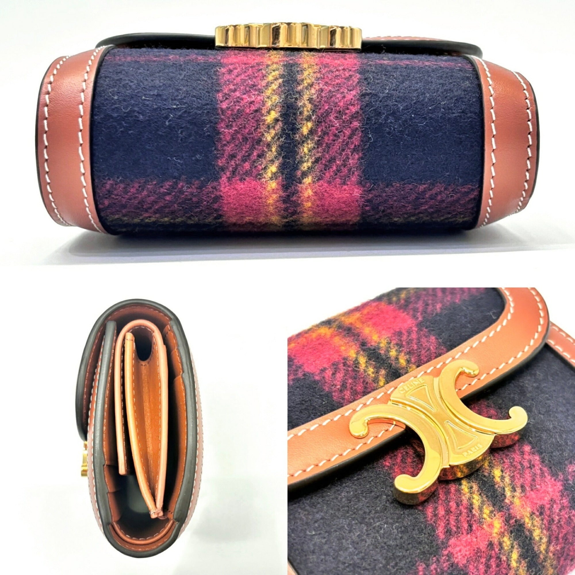 Celine Small Flap Wallet Triomphe Tartan Check Ladies Bi-fold Red 10D783DPV CELINE