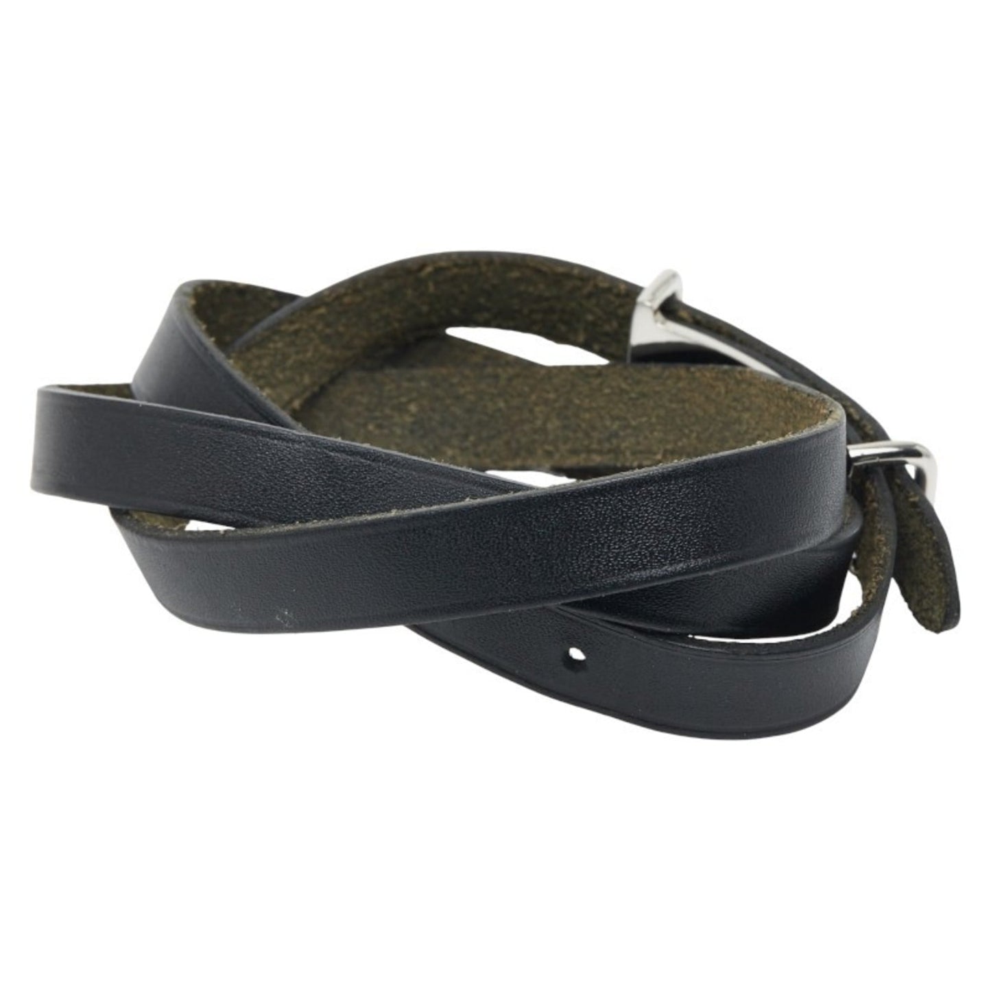 Hermes Api II Bracelet in Black and Silver Leather Metal for Women