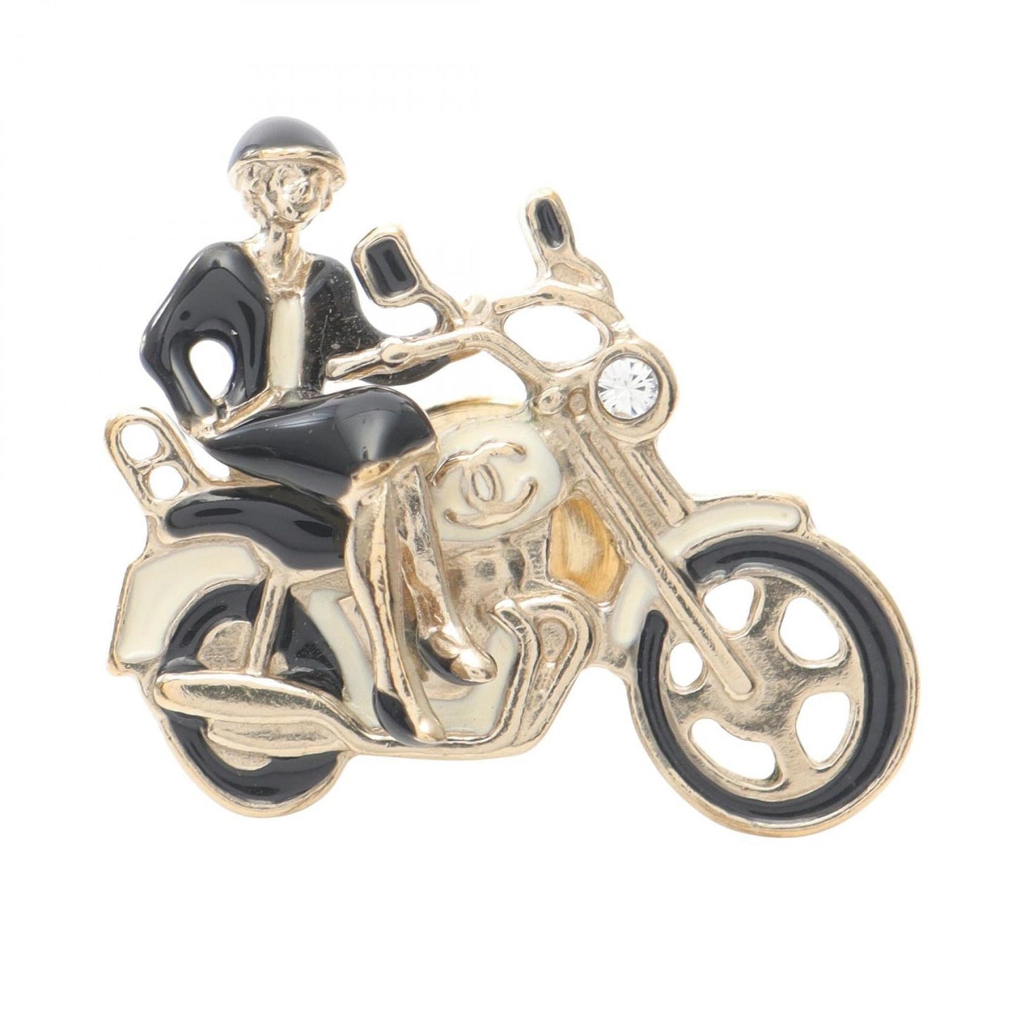 CHANEL Mademoiselle Coco Mark Brooch Accessory, GP (Gold Plated), Rhinestone, Women's, Gold, Black, White
