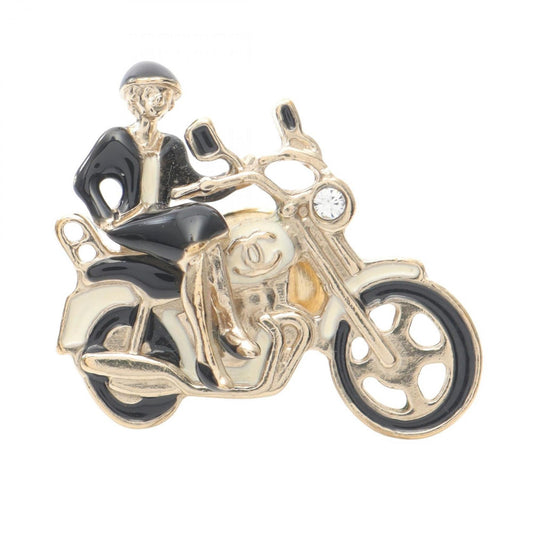 CHANEL Mademoiselle Coco Mark Brooch Accessory, GP (Gold Plated), Rhinestone, Women's, Gold, Black, White