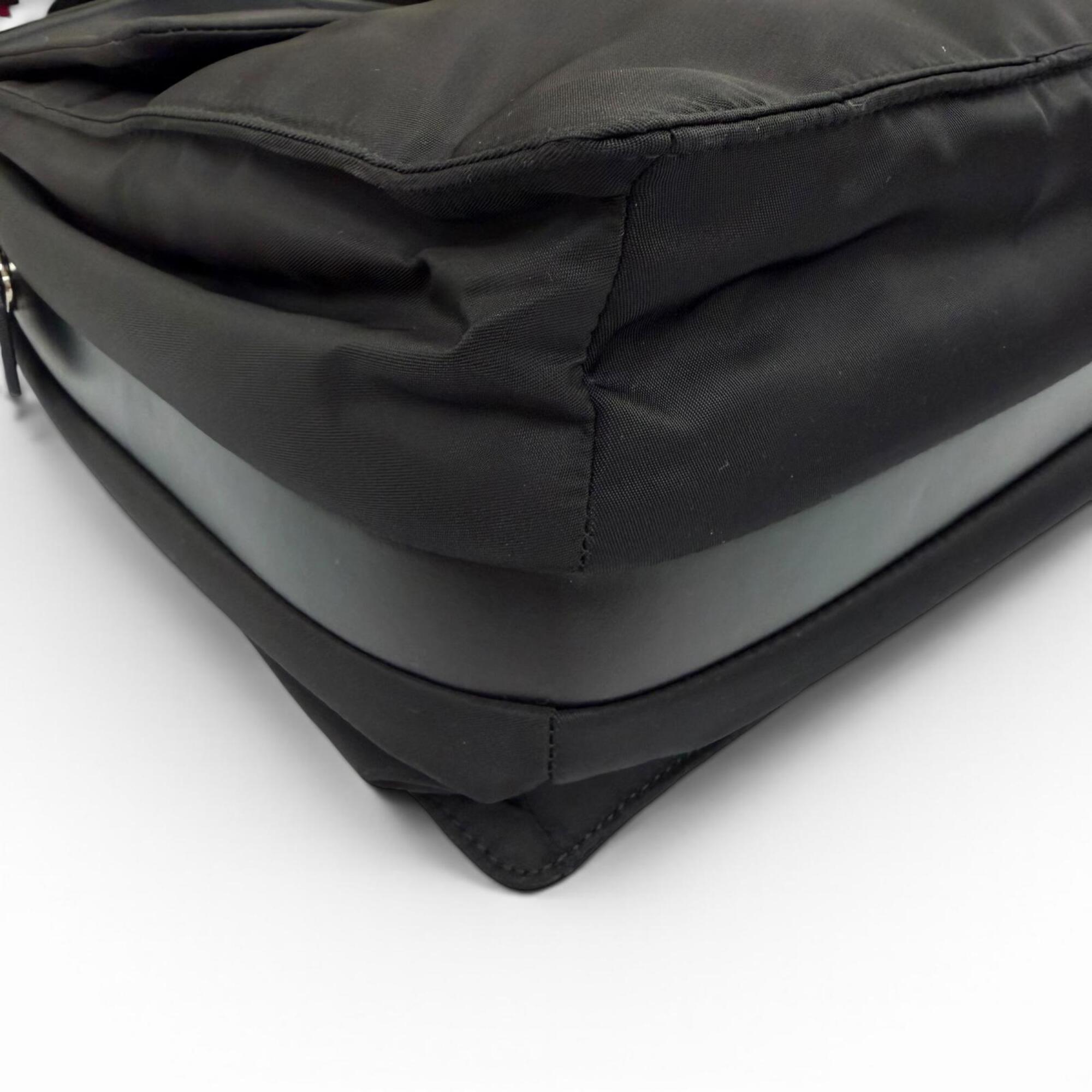 PRADA 1BD256 Re-Nylon Large Padded Shoulder Bag with Leather Accents and Triangle Logo, Black, Made in Italy, Women's — Like New