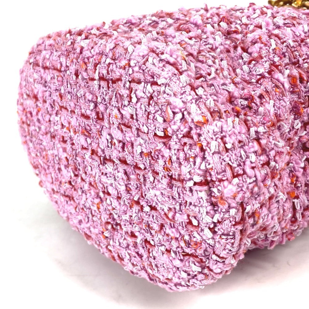 CHANEL 2022SS CC Coco Mark Chain Bucket-Shaped Pochette, 2-Way Handbag/Shoulder Bag, Tweed, Women's, Pink — Like New