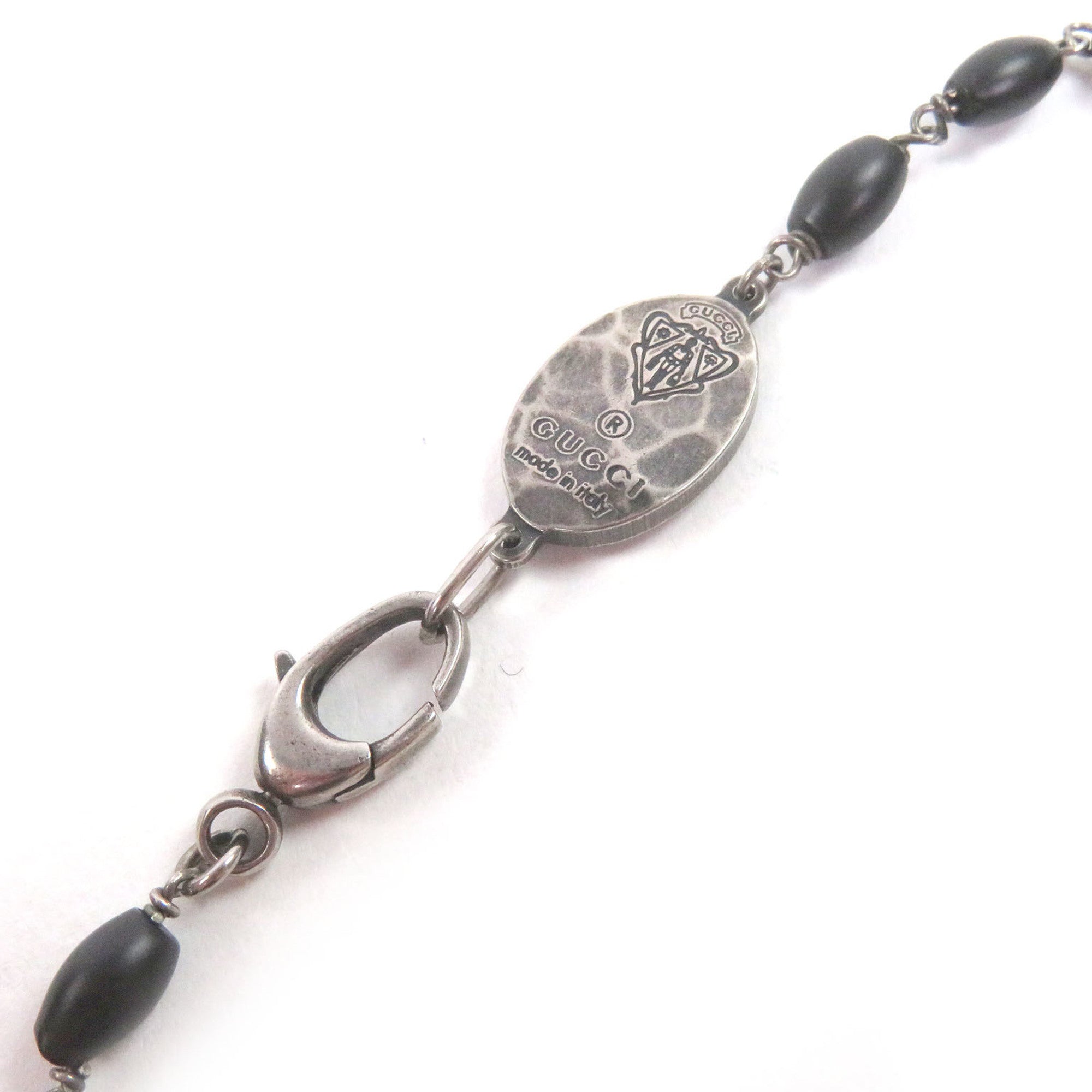 GUCCI AG925 Crest Plate Long Necklace, Silver & Black, Made in Italy, Total Weight 35g, Recommended for Men — Like New