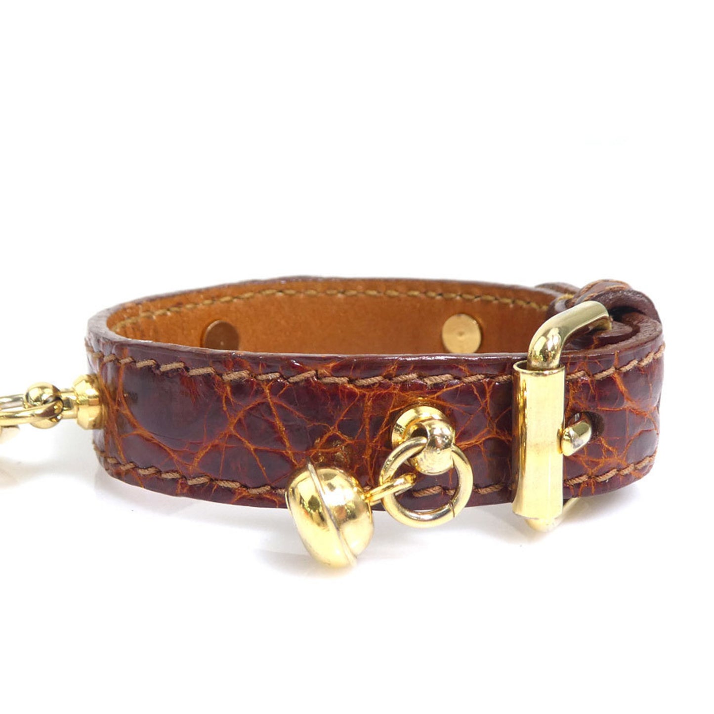 Prada PRADA Bracelet in Embossed Leather and Metal, Brown Gold, Women's, e60709a