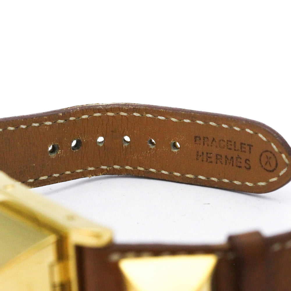 HERMES Medor Gold Plated Leather Quartz Ladies Watch — Good