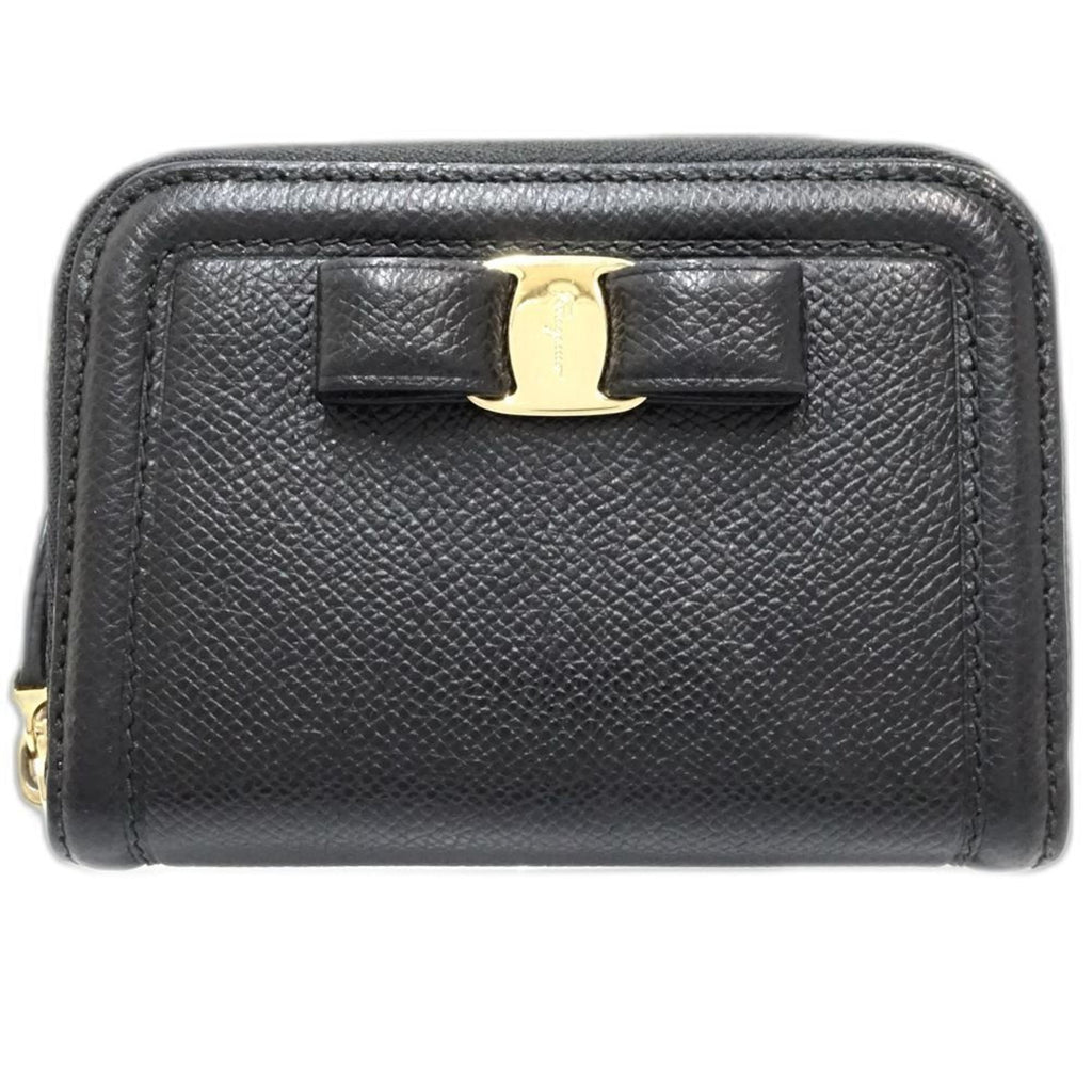 Salvatore Ferragamo Fiocco Vara Small Zip-Around Wallet in Black Leather, Women's, 181910