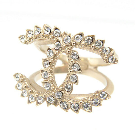 Chanel Ring for Women, Coco Mark Drop Design Rhinestone Ring, Champagne Gold Color, CHANEL C20A