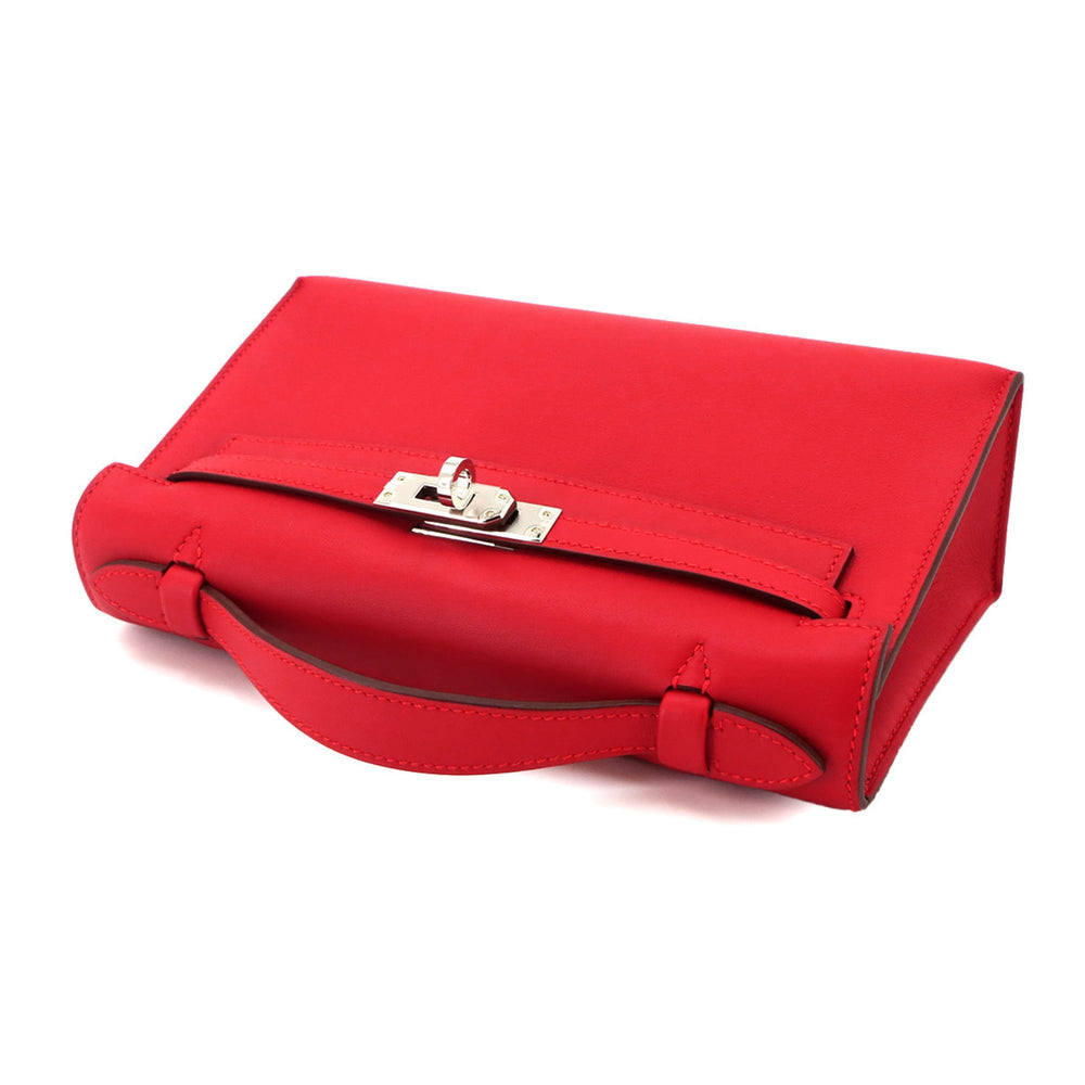 Hermes Pochette Kelly Swift Rouge Ladue Handbag, K stamp, Silver hardware — New - Store Return