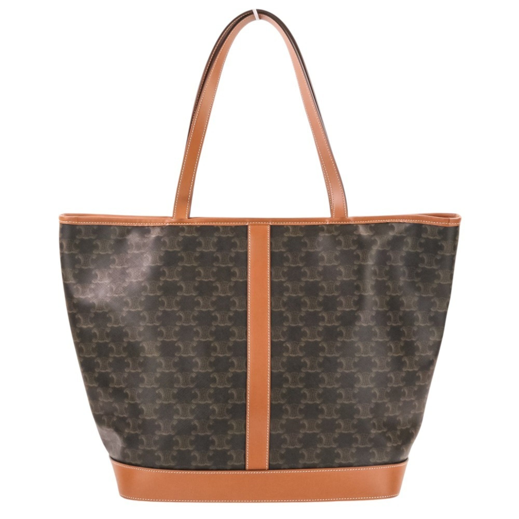 CELINE Celine Medium Cabas Triomphe Canvas Leather Tote Bag Shoulder Brown Black Women's — Like New
