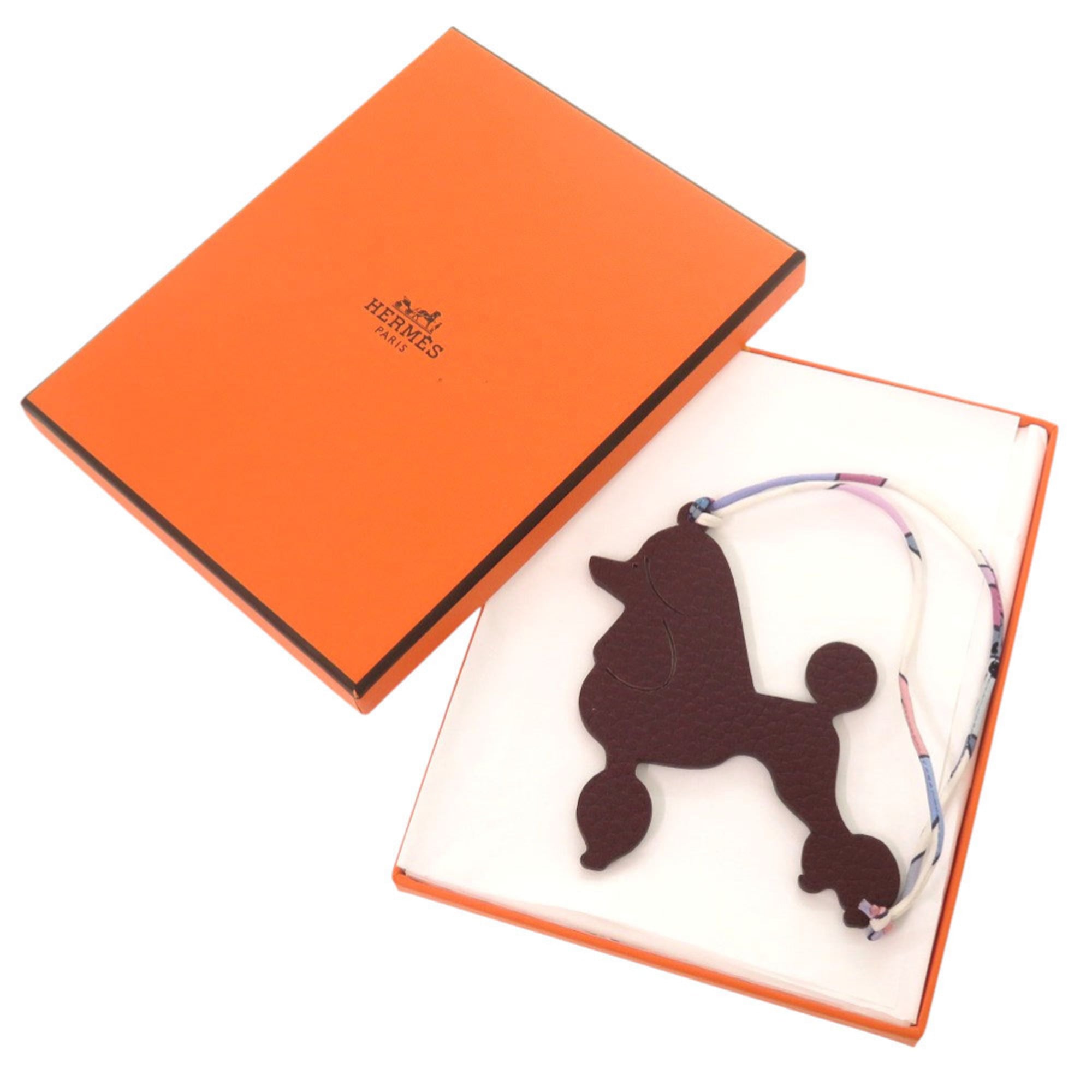 Hermes Petit H Toy Poodle Leather Brown Green Accessory Bag Charm 0194 HERMES — Like New