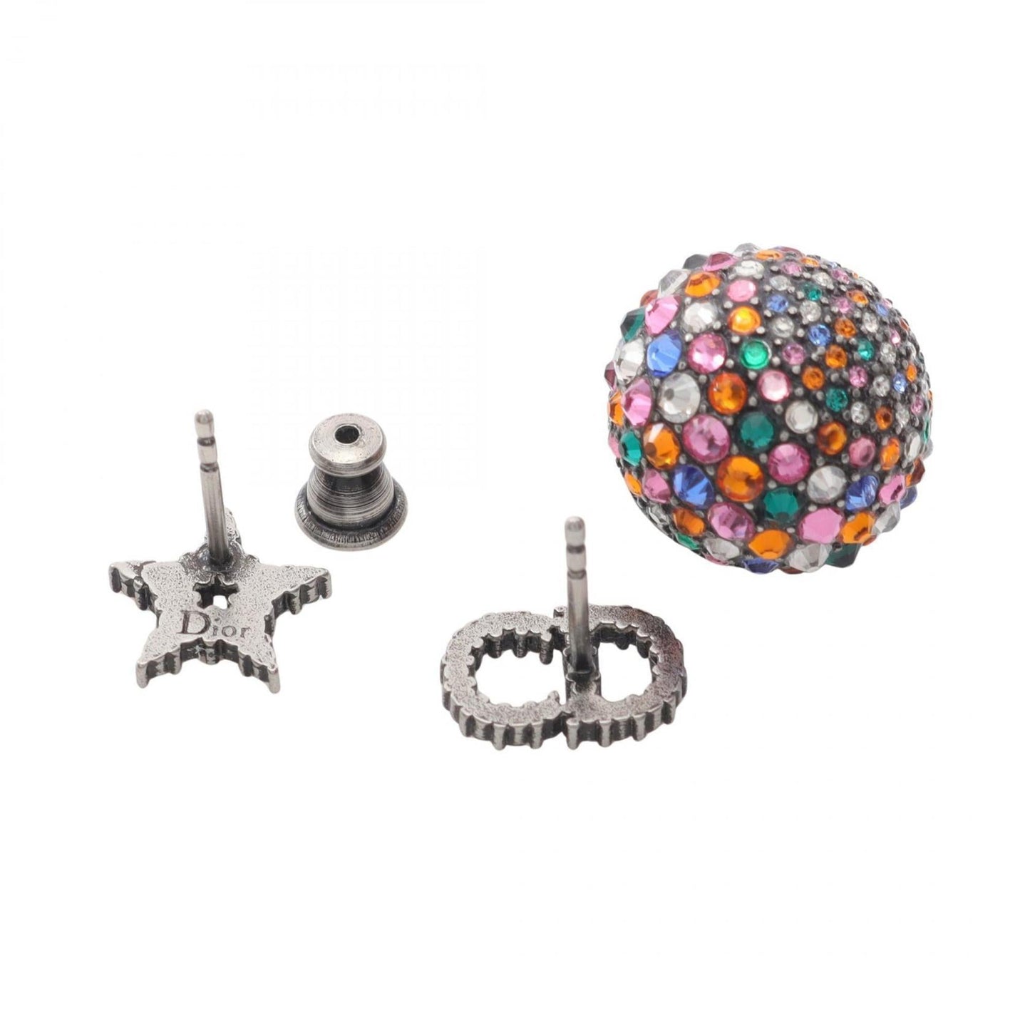 Christian Dior Dior CD logo earrings in stainless steel with rhinestones, silver and multicolor.