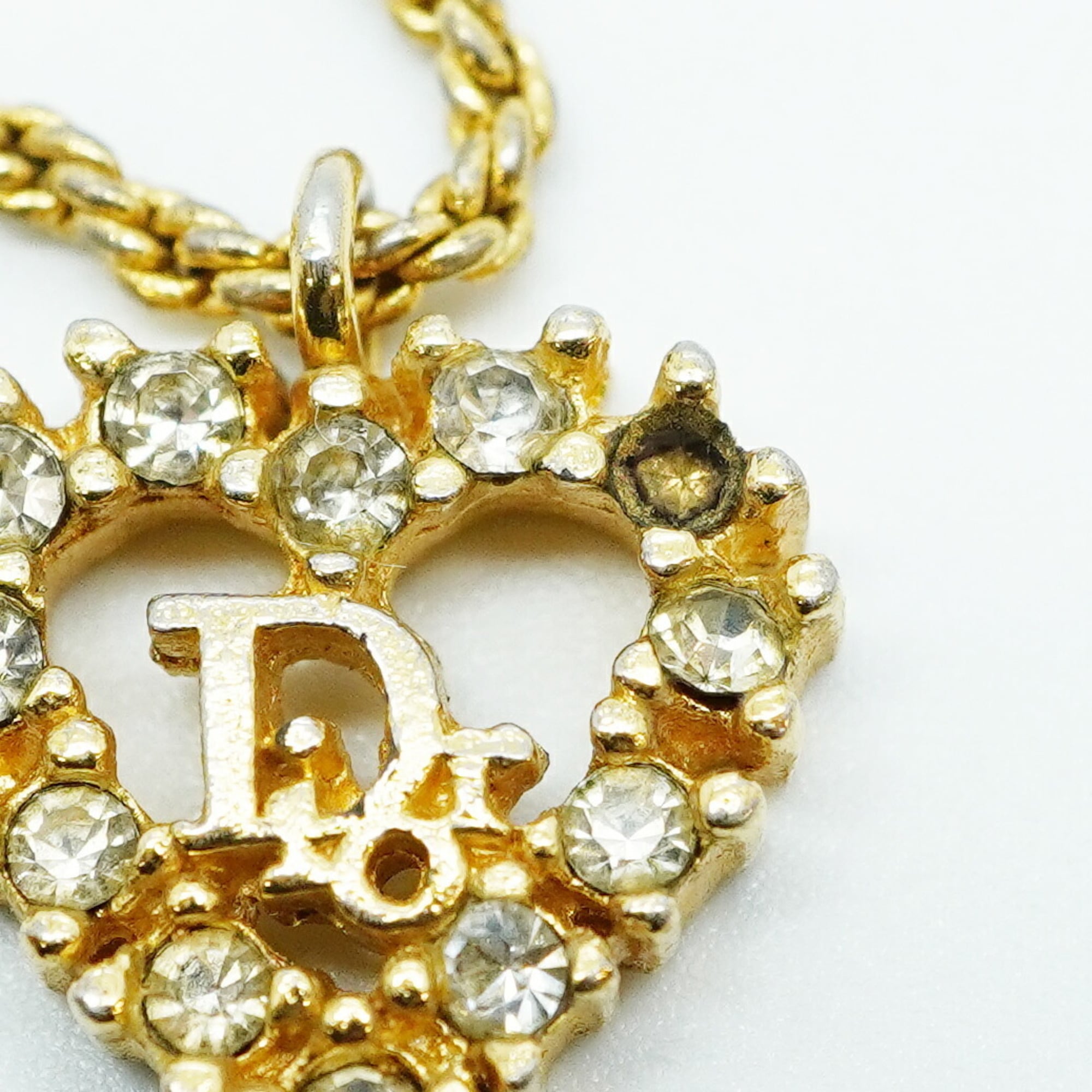 Christian Dior necklace with heart motif, gold plated rhinestones, for women.