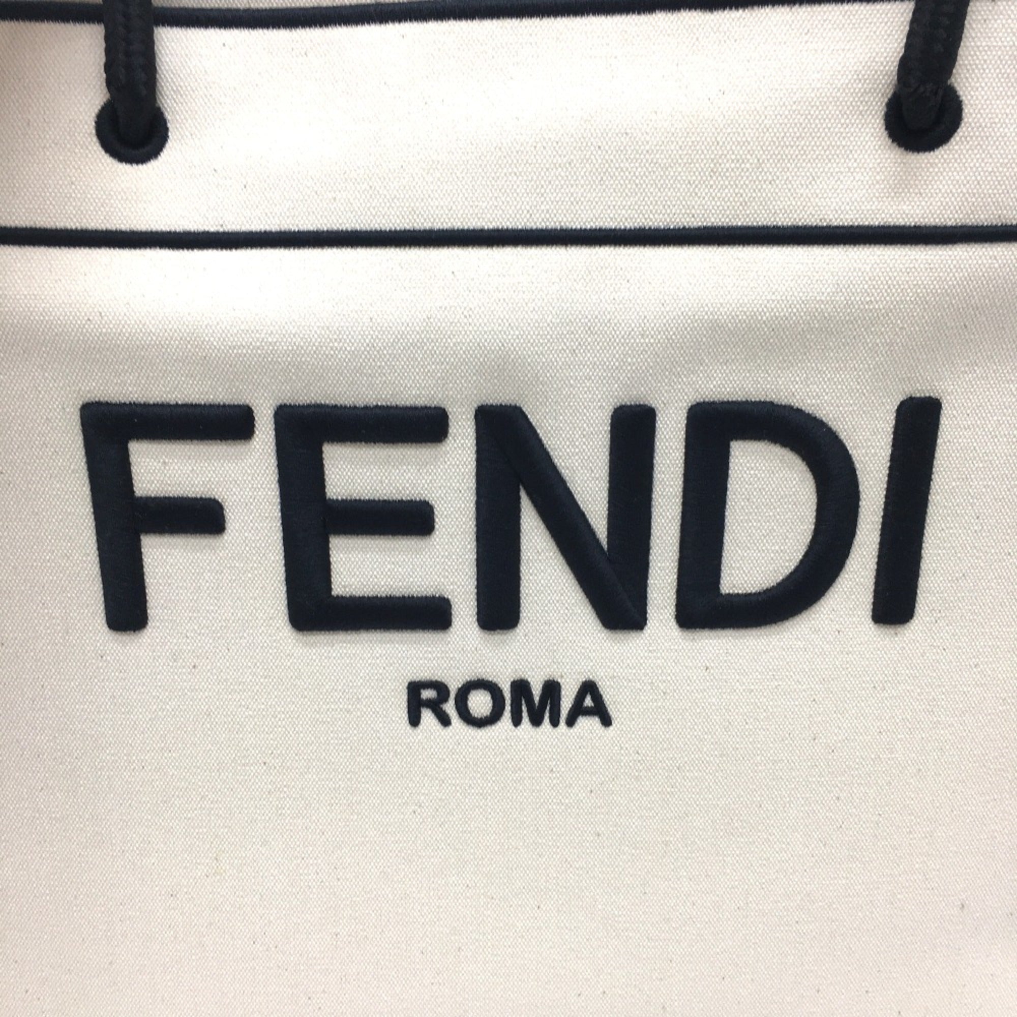 Fendi 8BH379 bag large Tote Bag Gresso Natural Beige & Black Beige x Black — Like New