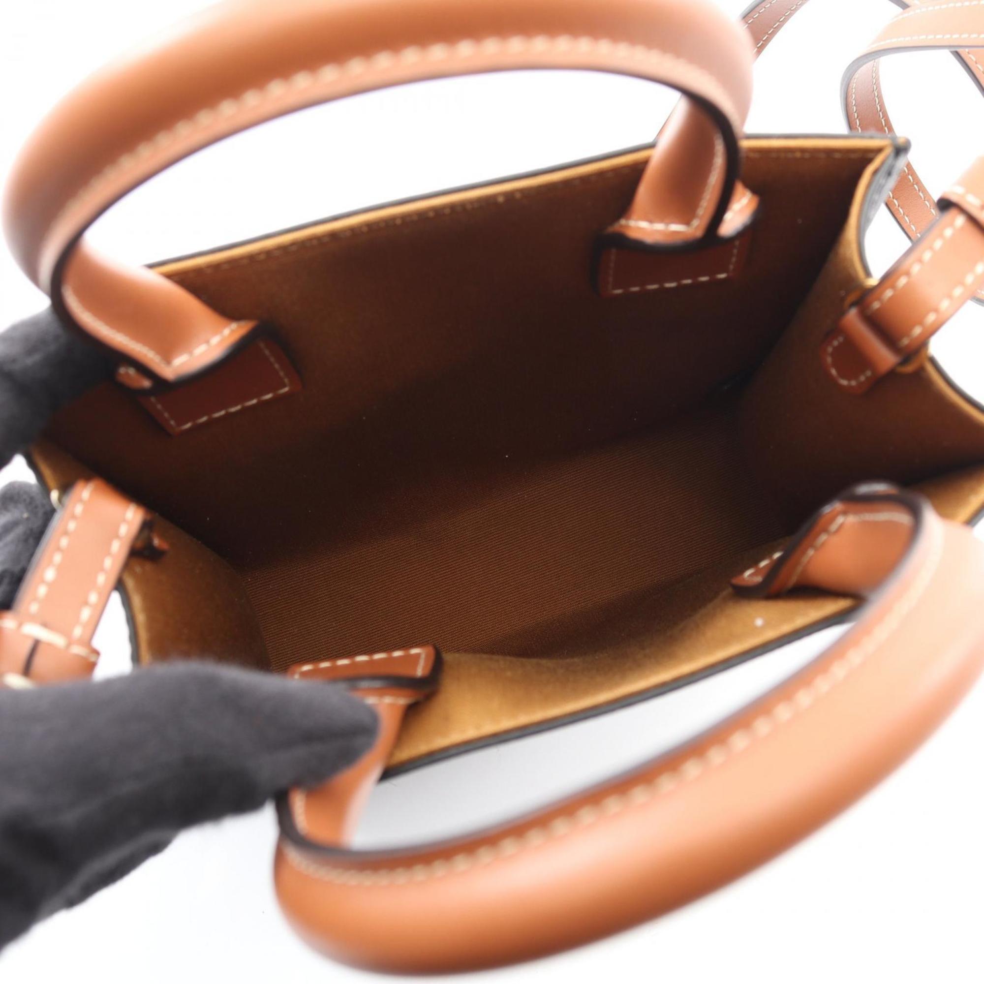 Celine Mini Vertical Cabas Triomphe Handbag, Coated Canvas and Leather, Women's, Black Brown