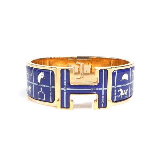 Hermes Hermès Click-Clack Bangle Bracelet in Metal, Enamel, Gold, Blue, and Off-White, Women's, e61067a