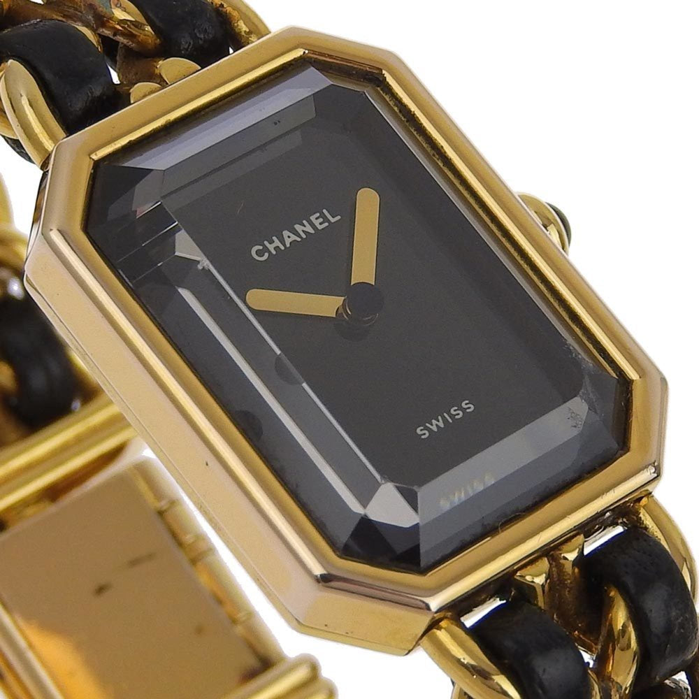 CHANEL Premiere L Watch H0001 Gold Plated x Leather Swiss Made Black Quartz Analog Display Dial Ladies — Good