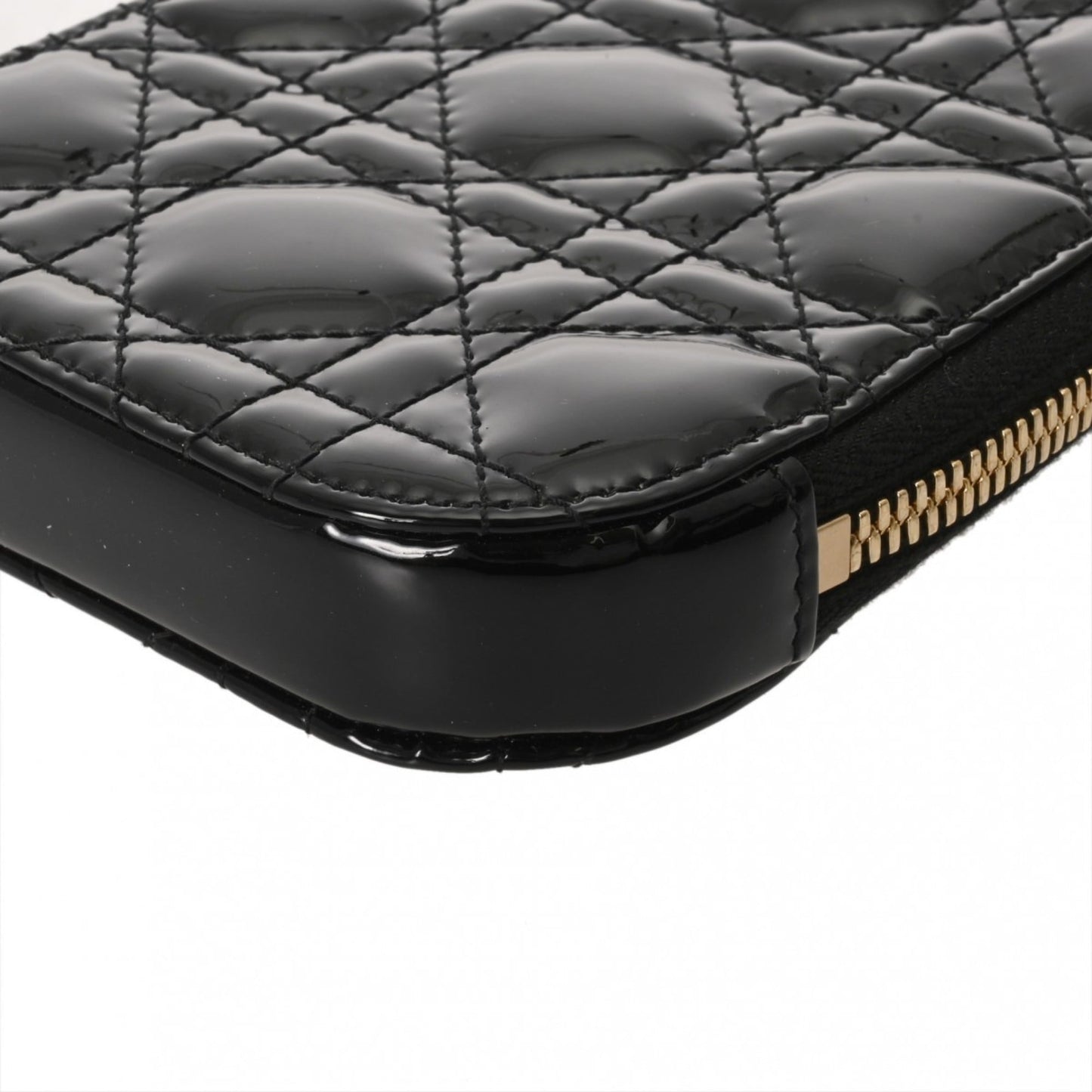 CHRISTIAN DIOR Callin Dior Phone Holder, Black, S08720VRB_M900, Women's Patent Leather Pouch, A-Rank, Pre-Owned, Ginzo