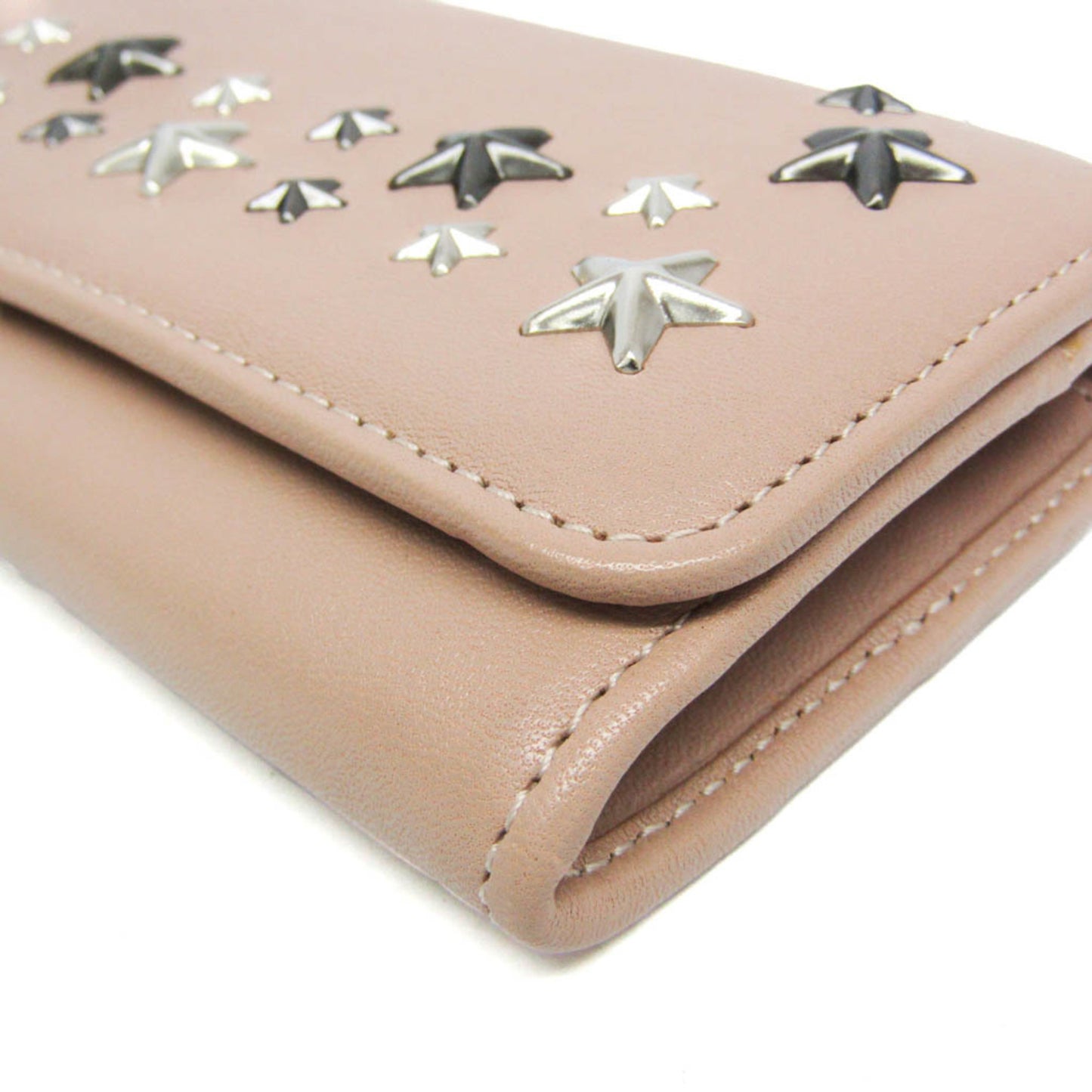 Jimmy Choo NINO J000108501001 Women's Leather Studded Long Wallet (bi-fold) Coral Pink