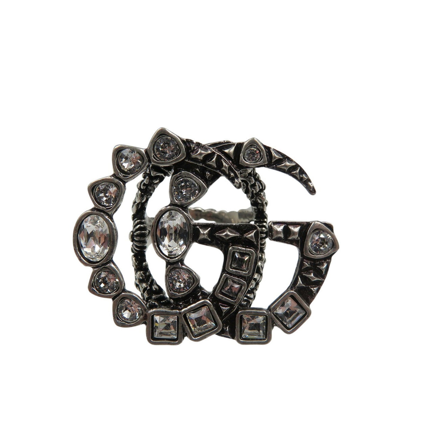 Gucci Marmont GG 529050 S size rhinestone metal silver ring 0606GUCCI