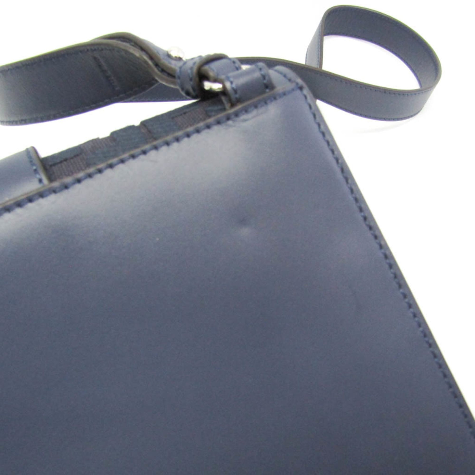 Fendi Flat Baguette Medium 7VA524 Women's Leather,Canvas Shoulder Bag Navy — Like New