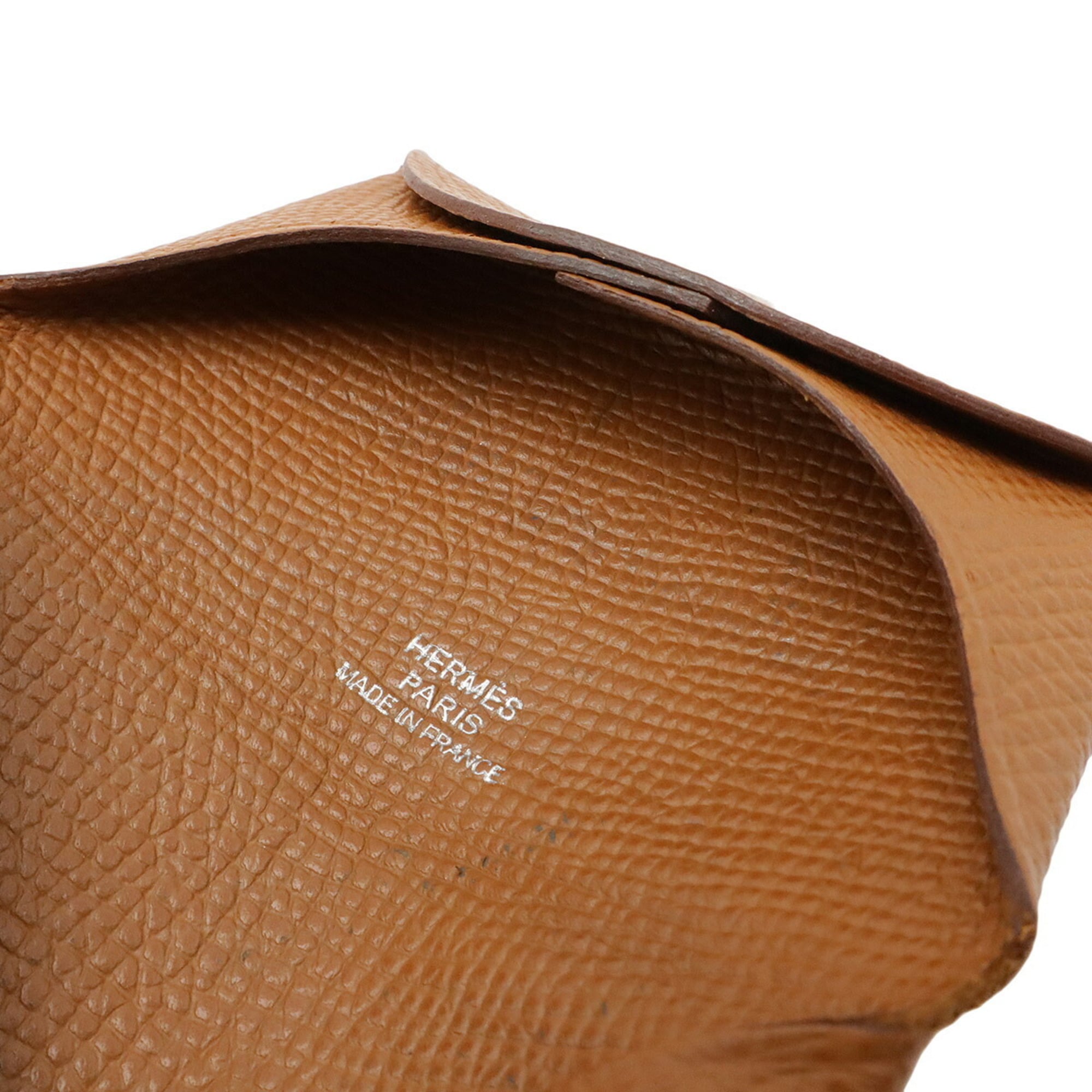 HERMES Bastia Coin Case, Wallet, Purse, Epsom Leather, Gold, Camel, □P Stamp