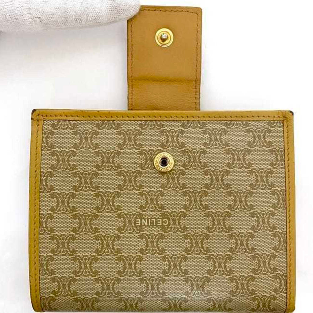 Celine Bi-fold Wallet ec-22515 Beige Yellow Macadam PVC Leather M13 CELINE Folding for Women Compact Mini