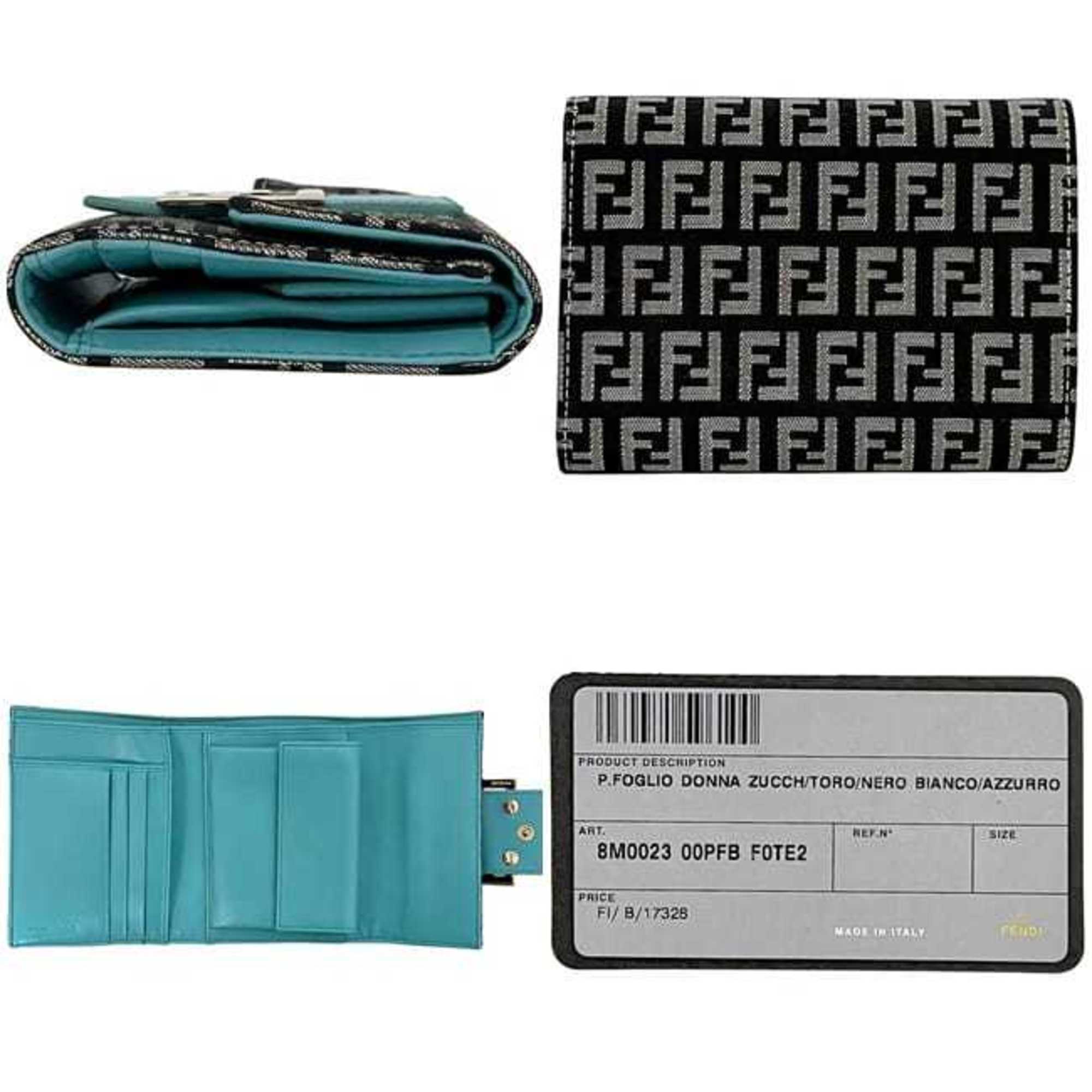 Fendi Tri-fold Wallet ec-24804 Blue Black Zucchino 8M0023 Canvas Leather 2289 028 FENDI FF Light Compact Men's Women's