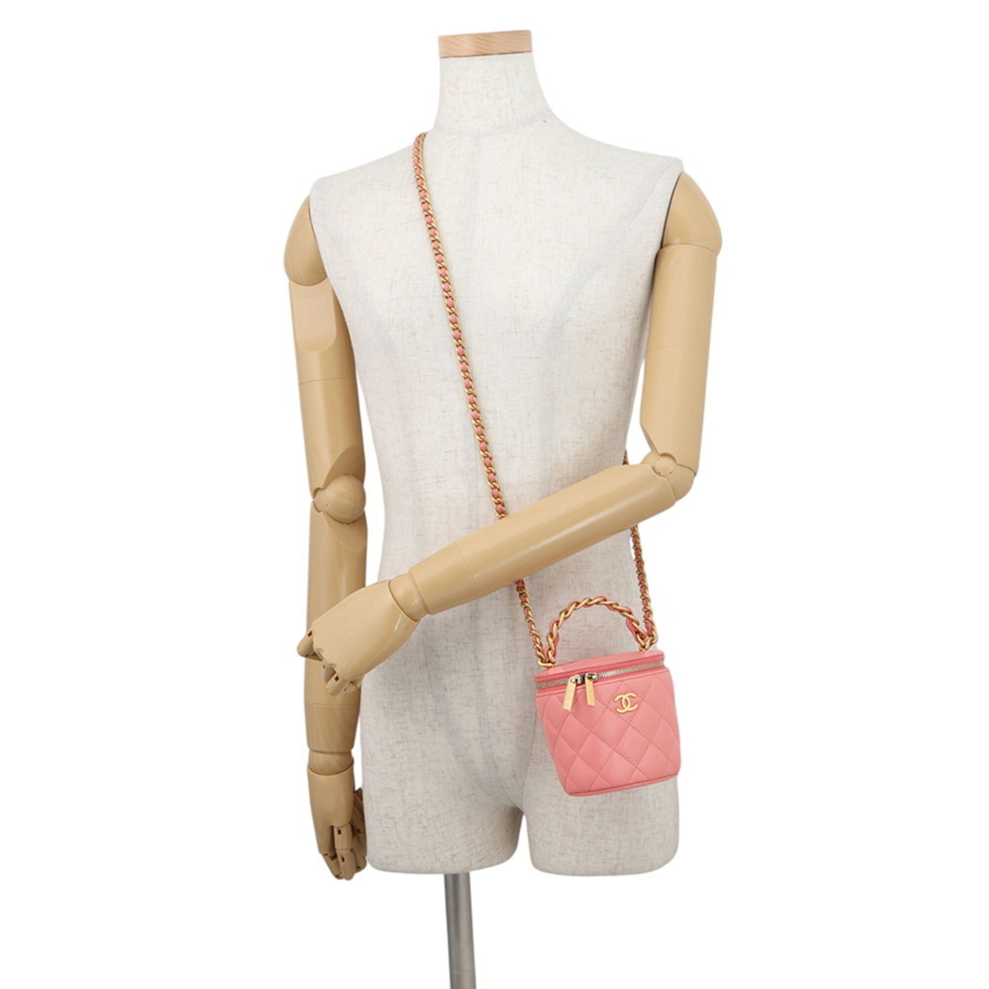 Chanel Chain Shoulder Bag, Coco Mark, Matelassé Vanity Case, Lambskin, CHANEL Handbag, Women's — Like New