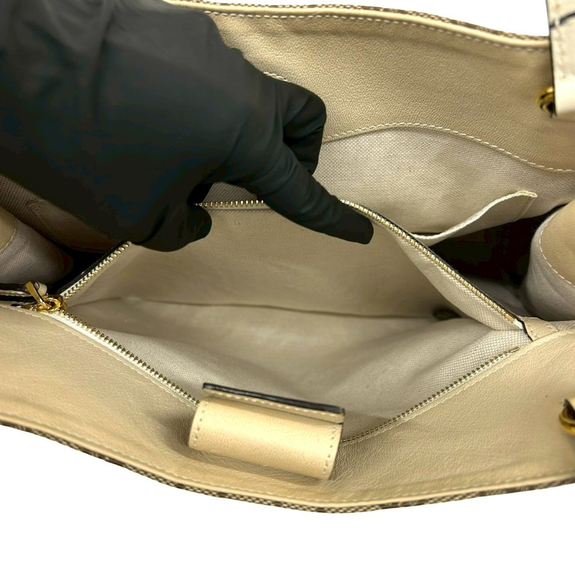 GUCCI GG Logo Horsebit Hardware Canvas Leather Genuine Tote Bag Semi Shoulder Beige 05060 — Like New