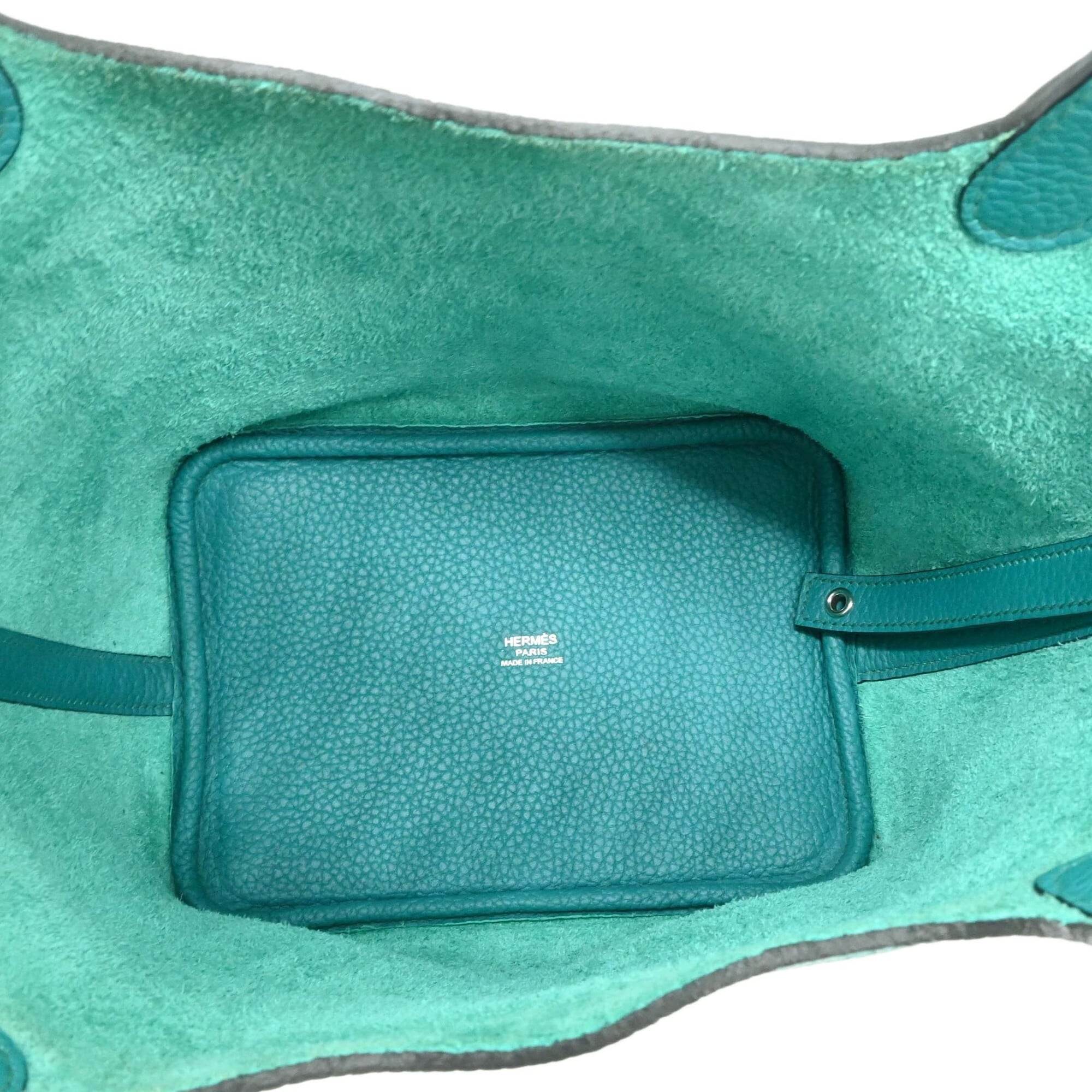 HERMES Picotin Lock PM handbag, Taurillon Clemence leather, Malachite Green — Like New