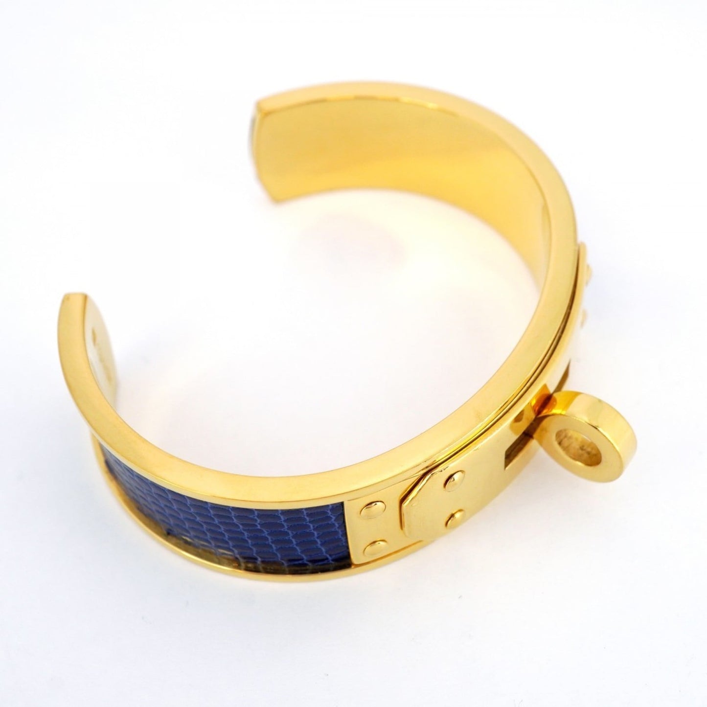 Hermes Kelly Bangle, GP Plated Leather, Gold, Blue, Women's